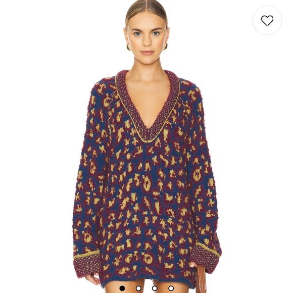 Free People Animal Pattern Tunic Sweater Womens Size Large - Picture 1 of 10